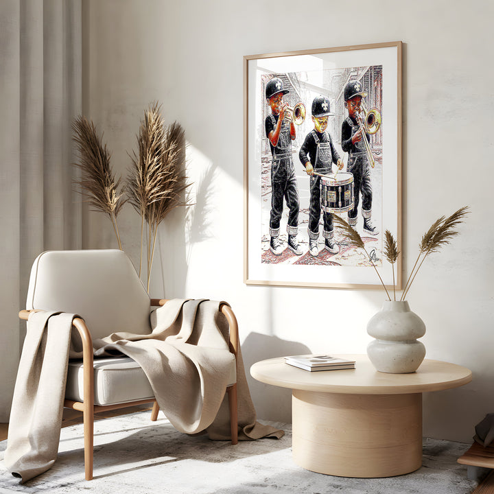 Three in the Easy New Orleans Wall Art Canvas Print Side View Gold Frame