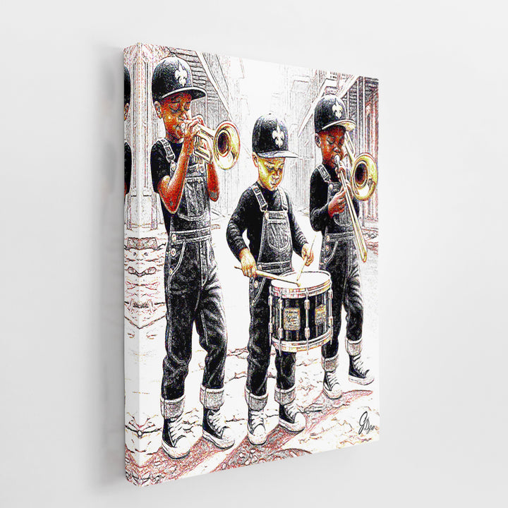 Three in the Easy New Orleans Wall Art Canvas Print Side View Wrapped